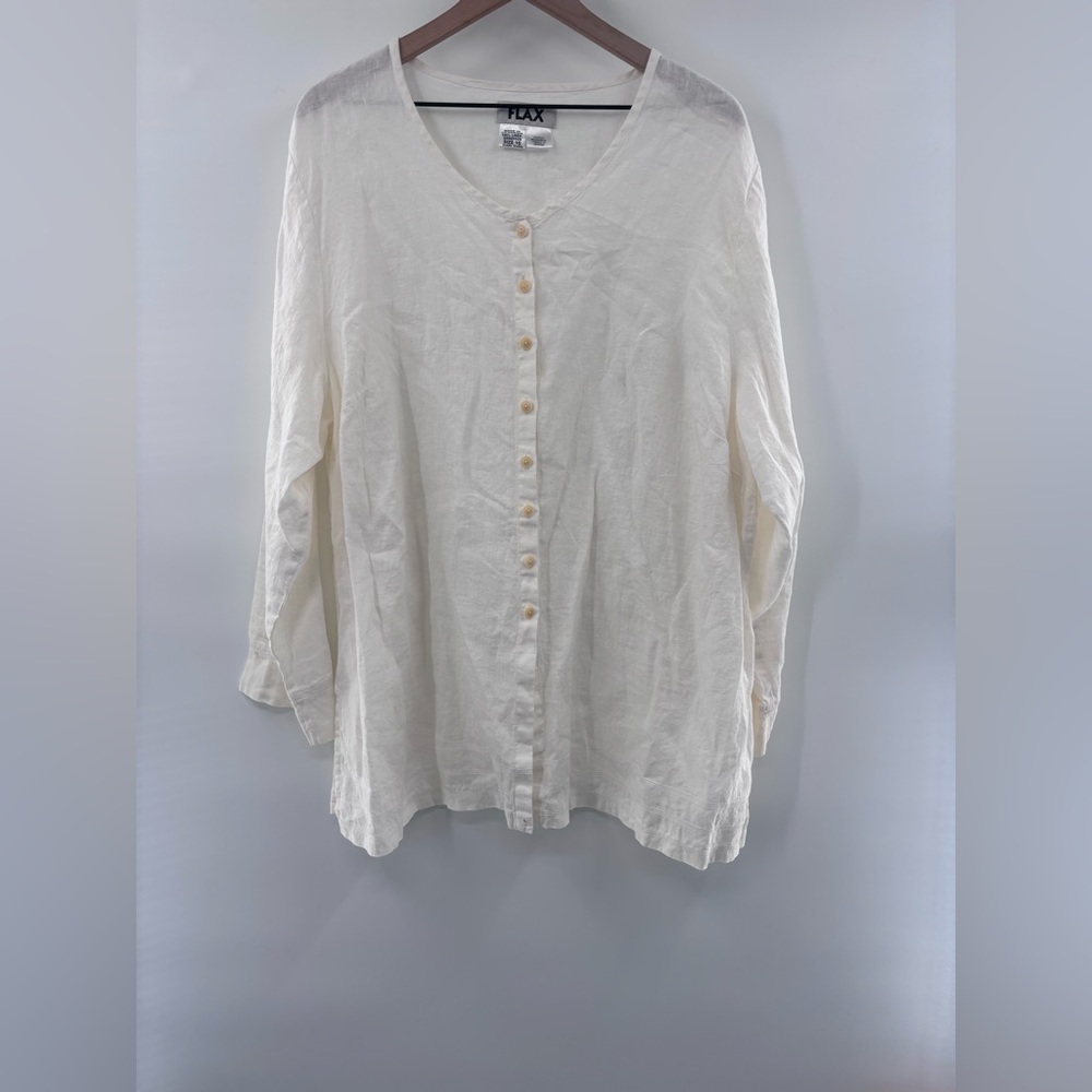 Flax Off-White 100% Linen Button-Down Shirt Size 1X